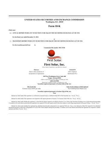 Thumbnail First Solar
 10-K Annual Report 2014