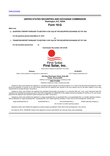Thumbnail First Solar
 10-Q Quarterly Report FY2015 