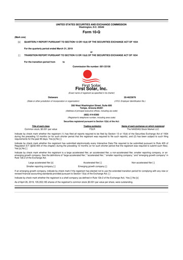 Thumbnail First Solar
 10-Q Quarterly Report FY2019 