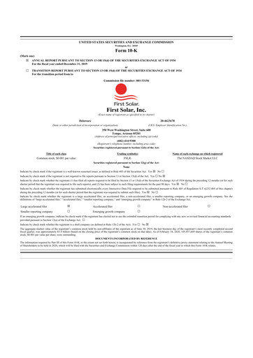 Thumbnail First Solar
 10-K Annual Report 2019