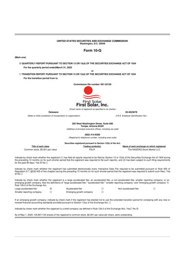 Thumbnail First Solar
 10-Q Quarterly Report FY2020 