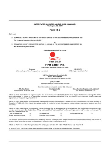 Thumbnail First Solar
 10-Q Quarterly Report FY2021 