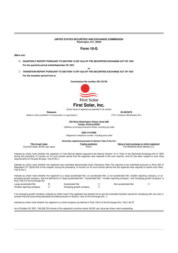 Thumbnail First Solar
 10-Q Quarterly Report FY2021 
