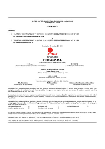 Thumbnail First Solar
 10-Q Quarterly Report FY2024 