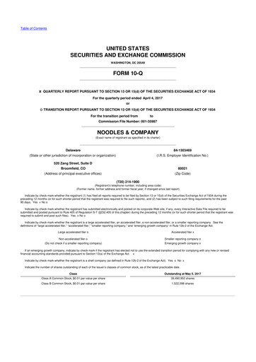 Thumbnail Noodles & Company 10-Q Quarterly Report FY 