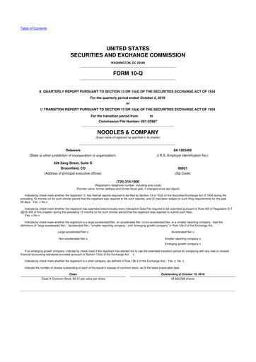 Thumbnail Noodles & Company 10-Q Quarterly Report FY 