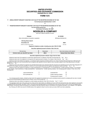 Thumbnail Noodles & Company 10-K Annual Report 