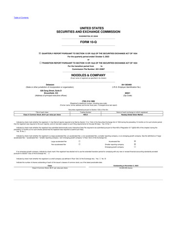 Thumbnail Noodles & Company 10-Q Quarterly Report FY 