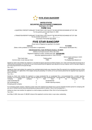 Thumbnail Five Star Bancorp 10-Q Quarterly Report FY2025 