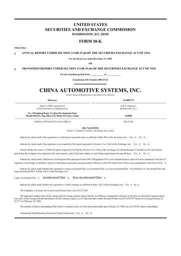 Thumbnail China Automotive Systems 10-K Annual Report 