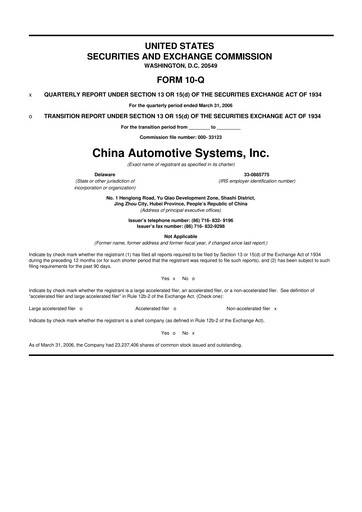 Thumbnail China Automotive Systems 10-Q Quarterly Report FY 