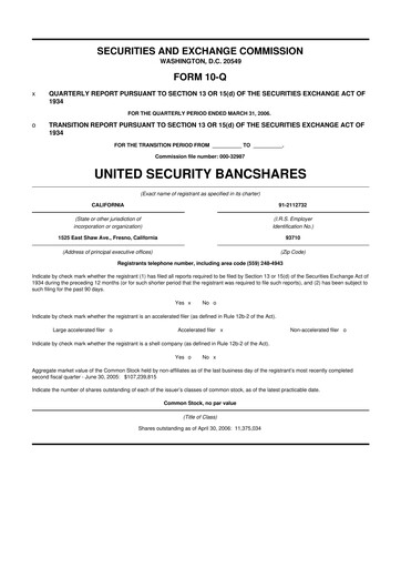 Thumbnail United Security Bancshares 10-Q Quarterly Report FY 