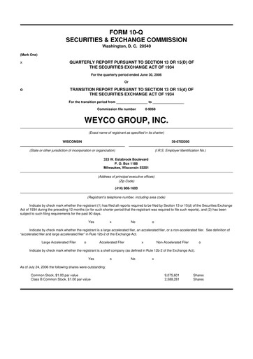Thumbnail Weyco Group 10-Q Quarterly Report FY 