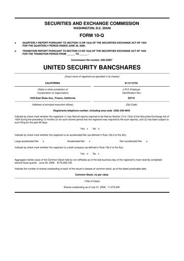 Thumbnail United Security Bancshares 10-Q Quarterly Report FY 