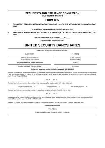 Thumbnail United Security Bancshares 10-Q Quarterly Report FY 