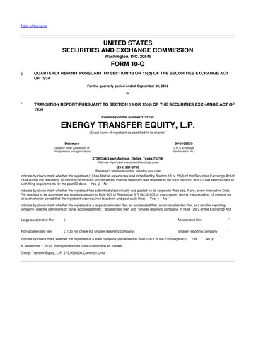 Thumbnail Energy Transfer LP
 10-Q Quarterly Report FY2012 