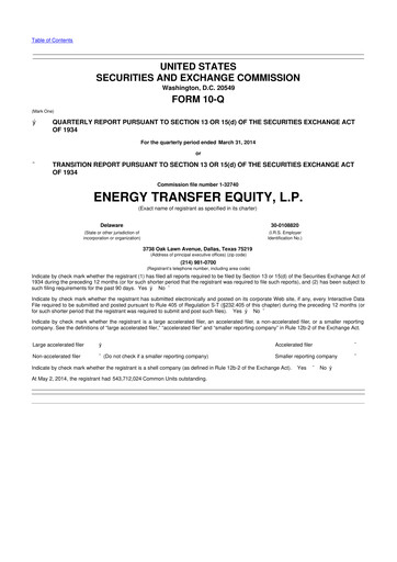 Thumbnail Energy Transfer LP
 10-Q Quarterly Report FY2014 