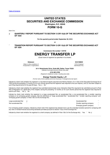 Thumbnail Energy Transfer LP
 10-Q Quarterly Report FY2018 