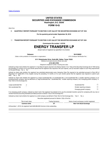 Thumbnail Energy Transfer LP
 10-Q Quarterly Report FY2019 