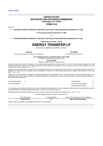 Thumbnail Energy Transfer LP
 10-Q Quarterly Report FY2020 