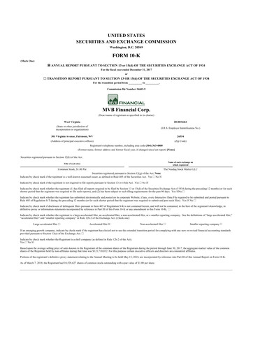 Thumbnail MVB Financial 10-K Annual Report 2017