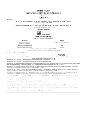 Thumbnail MVB Financial 10-K Annual Report 2018