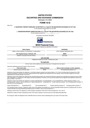 Thumbnail MVB Financial 10-Q Quarterly Report FY2020 