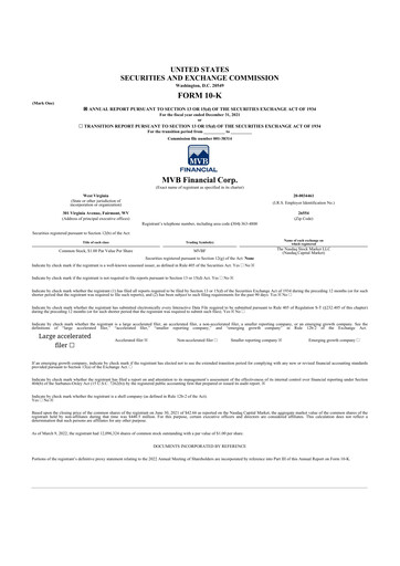 Thumbnail MVB Financial 10-K Annual Report 2021