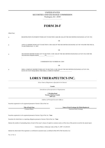 Thumbnail Aptose Biosciences 20-F Annual Report 