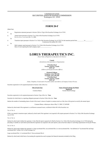 Thumbnail Aptose Biosciences 20-F Annual Report 