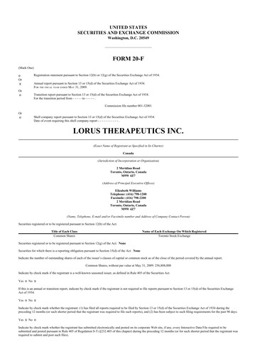 Thumbnail Aptose Biosciences 20-F Annual Report 