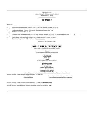 Thumbnail Aptose Biosciences 20-F Annual Report 