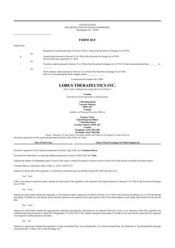 Thumbnail Aptose Biosciences 20-F Annual Report 