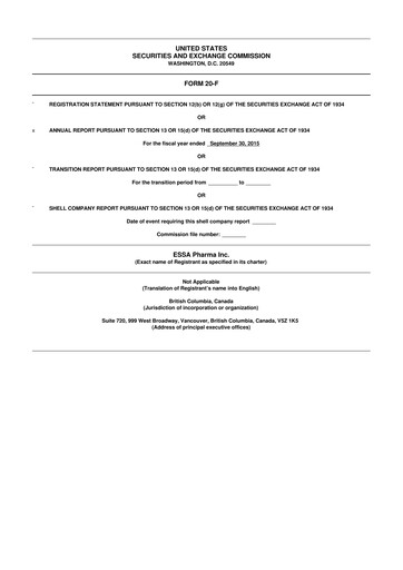 Thumbnail ESSA Pharma 20-F Annual Report 