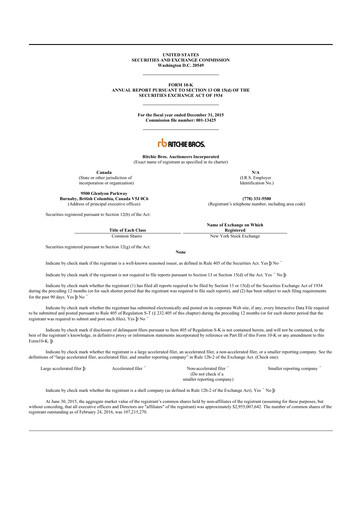 Thumbnail RB Global
 10-K Annual Report 2015