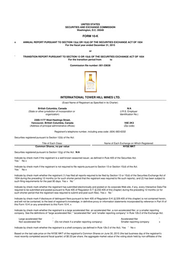 Thumbnail International Tower Hill Mines 10-K Annual Report 2015
