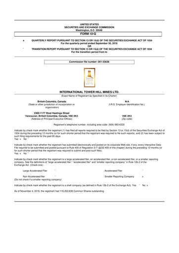 Thumbnail International Tower Hill Mines 10-Q Quarterly Report FY2016 