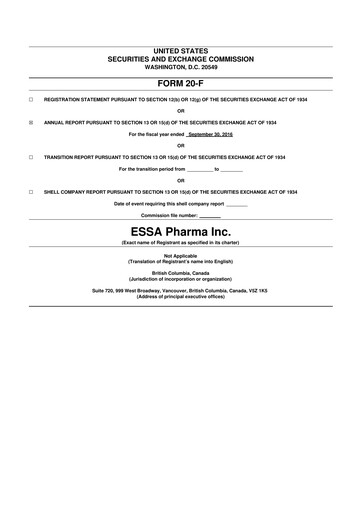 Thumbnail ESSA Pharma 20-F Annual Report 