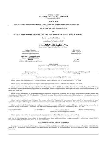 Thumbnail Trilogy Metals
 10-K Annual Report 2016