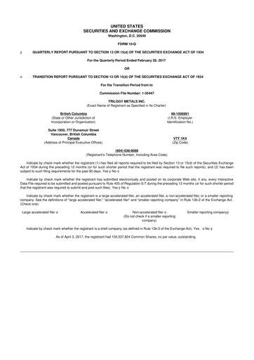 Thumbnail Trilogy Metals
 10-Q Quarterly Report FY 