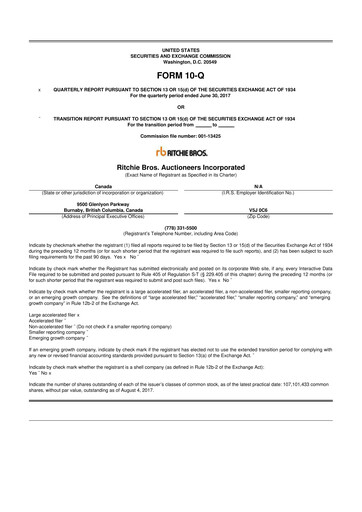 Vorschaubild RB Global
 10-Q Quartalsbericht 2017 