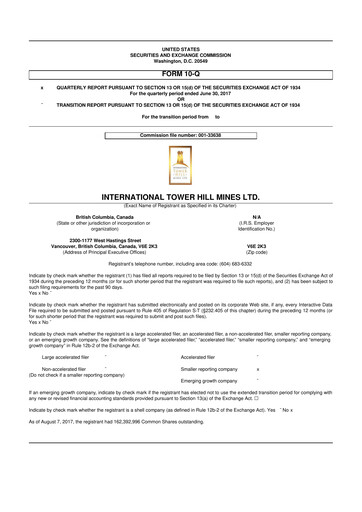 Thumbnail International Tower Hill Mines 10-Q Quarterly Report FY2017 