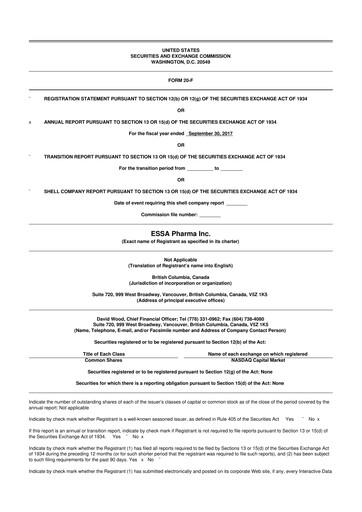 Thumbnail ESSA Pharma 20-F Annual Report 