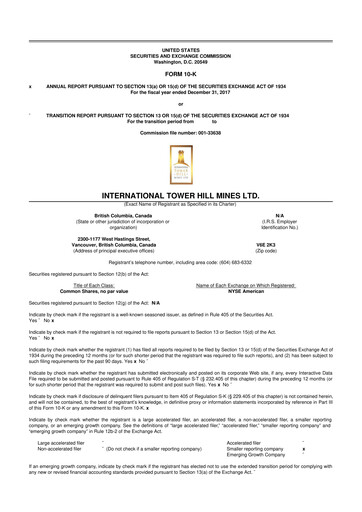 Thumbnail International Tower Hill Mines 10-K Annual Report 2017