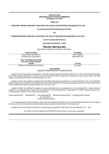 Thumbnail Trilogy Metals
 10-Q Quarterly Report FY 