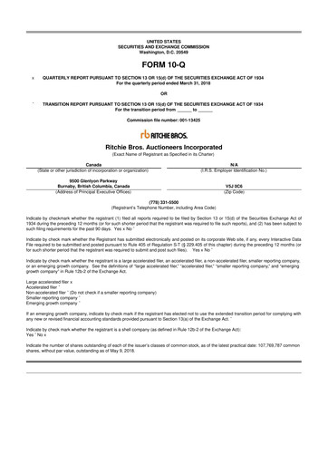 Vorschaubild RB Global
 10-Q Quartalsbericht 2018 