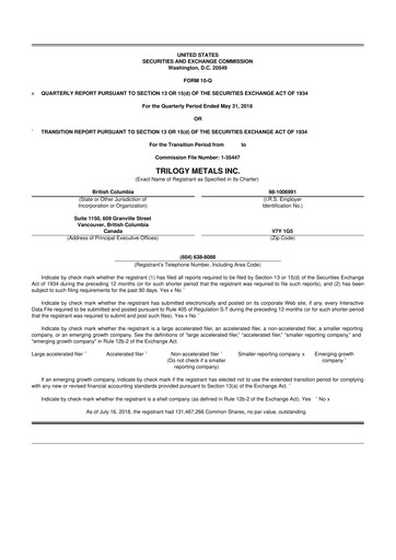 Thumbnail Trilogy Metals
 10-Q Quarterly Report FY 