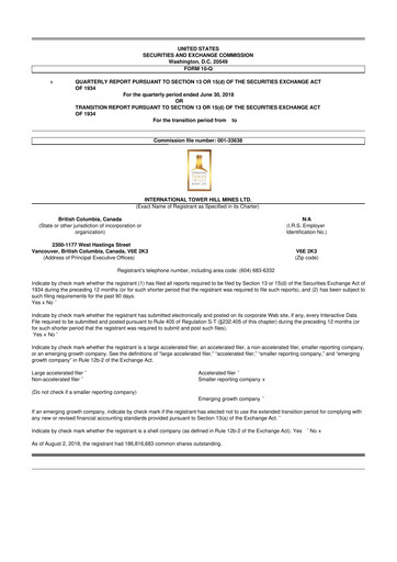 Thumbnail International Tower Hill Mines 10-Q Quarterly Report FY2018 