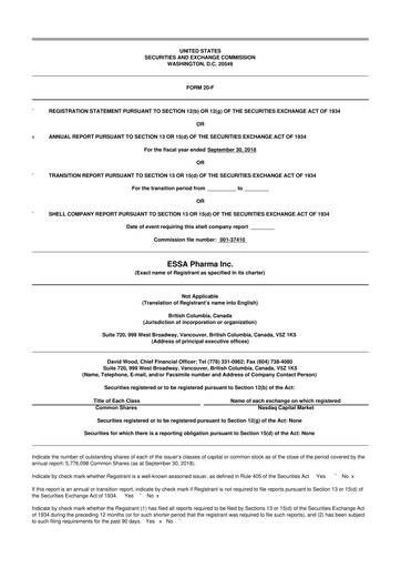 Thumbnail ESSA Pharma 20-F Annual Report 2018