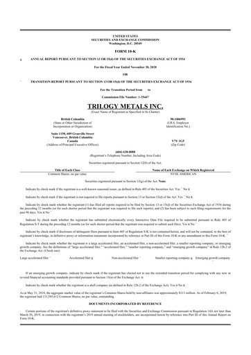 Thumbnail Trilogy Metals
 10-K Annual Report 2018